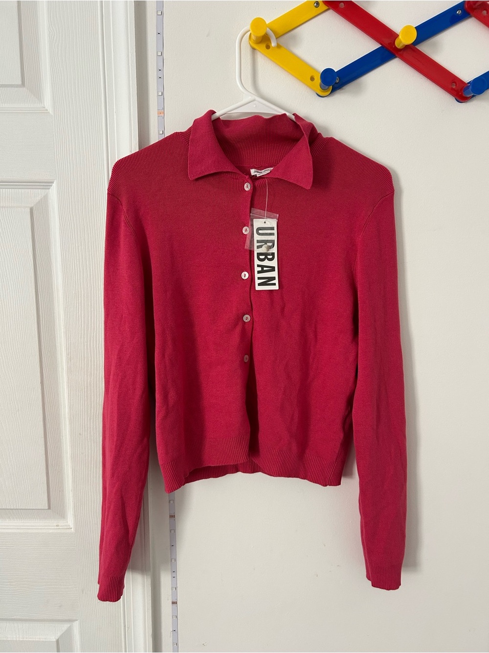 Urban Outfitters Women's Hot Pink Button-Up Polo Cardigan